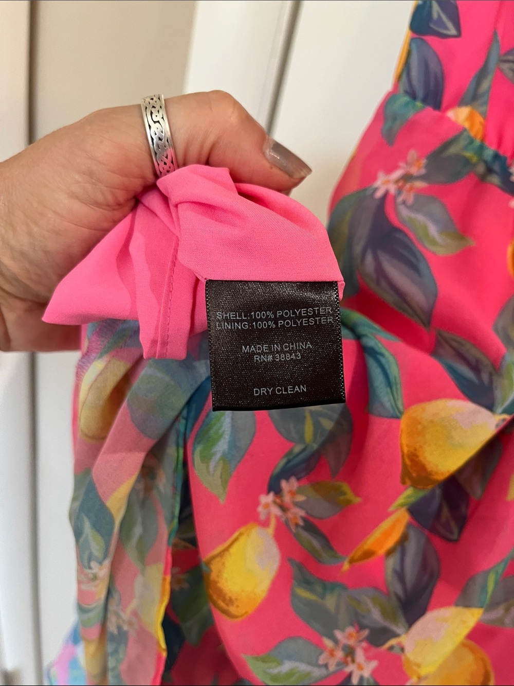 Sam Edelman Tropical Lemon Print High Neck Chiffon Shift Dress Size 12 Pink NWT - Picture 11 of 11